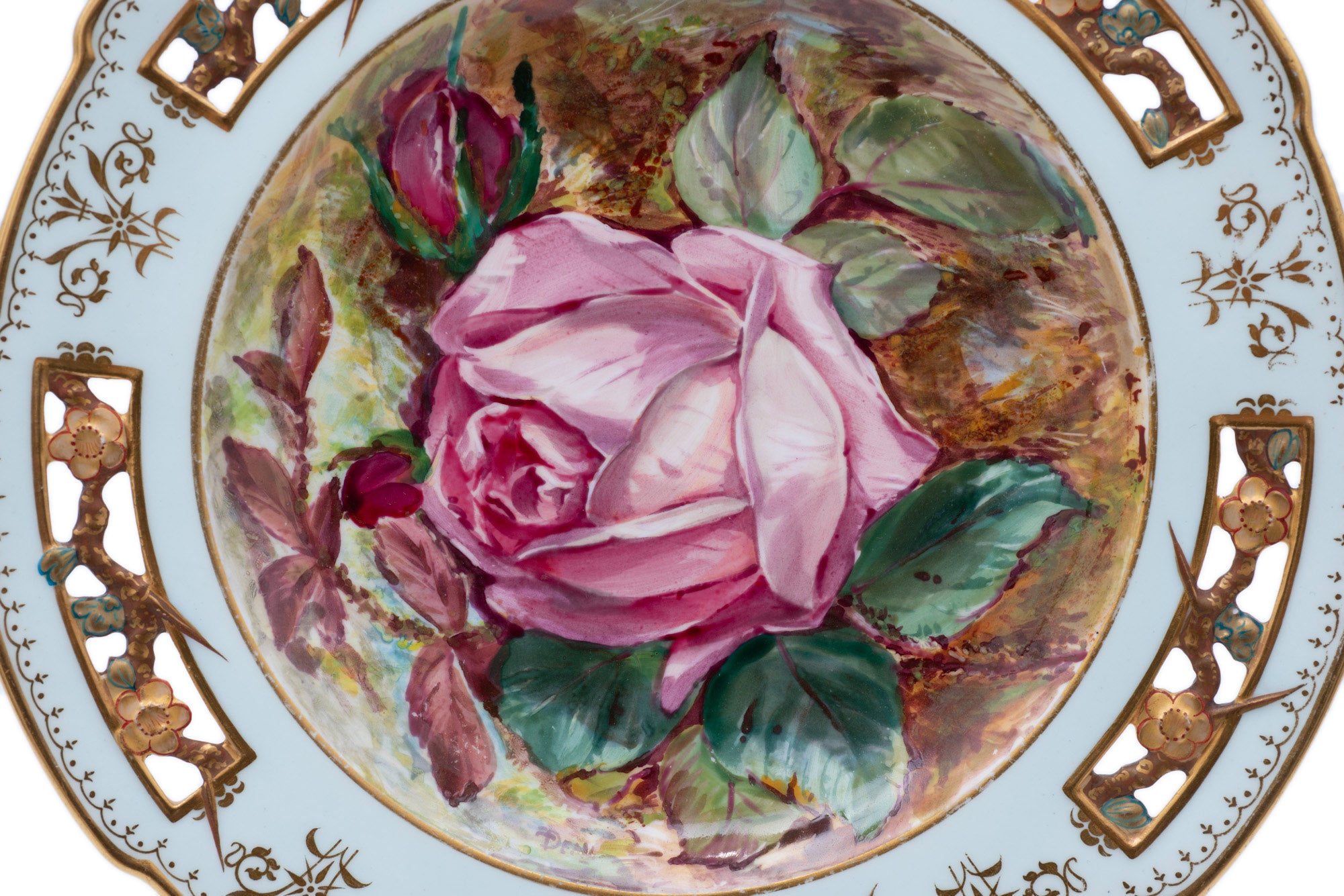 Antique Wedgwood Hand Painted & Pierced Aesthetic Plate with Rose by Dean c1880 (Code 2519)