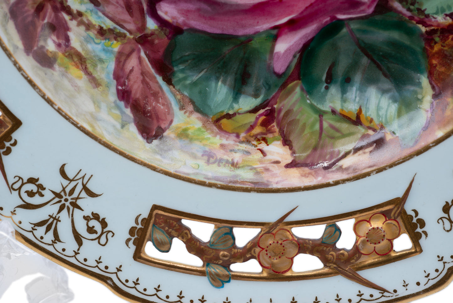 Antique Wedgwood Hand Painted & Pierced Aesthetic Plate with Rose by Dean c1880 (Code 2519)