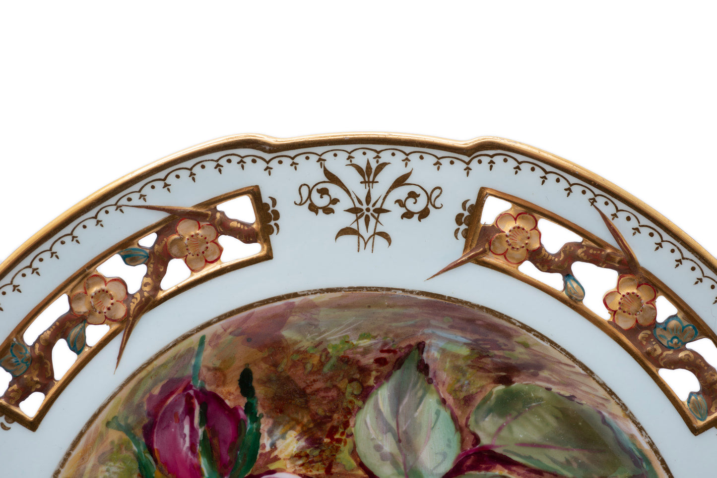 Antique Wedgwood Hand Painted & Pierced Aesthetic Plate with Rose by Dean c1880 (Code 2519)