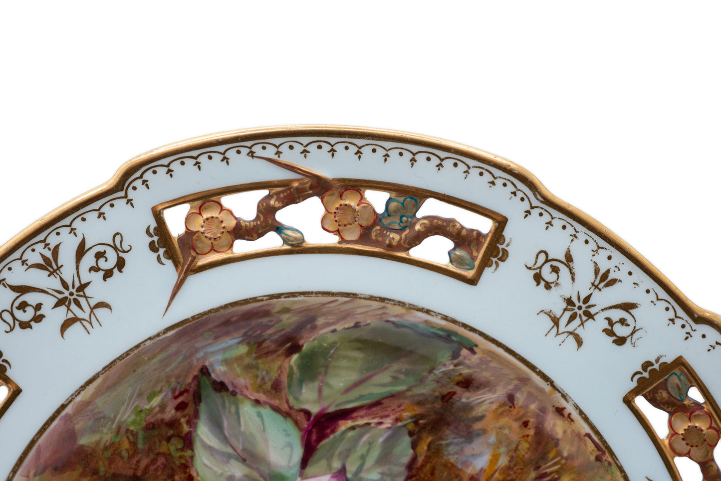 Antique Wedgwood Hand Painted & Pierced Aesthetic Plate with Rose by Dean c1880 (Code 2519)