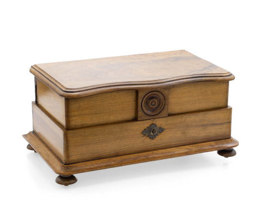 Antique Italian Olive Wood Jewellery Box with Swing Out Trays & Turned Feet (Code 2539)