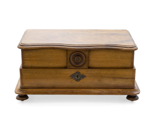 Antique Italian Olive Wood Jewellery Box with Swing Out Trays & Turned Feet (Code 2539)