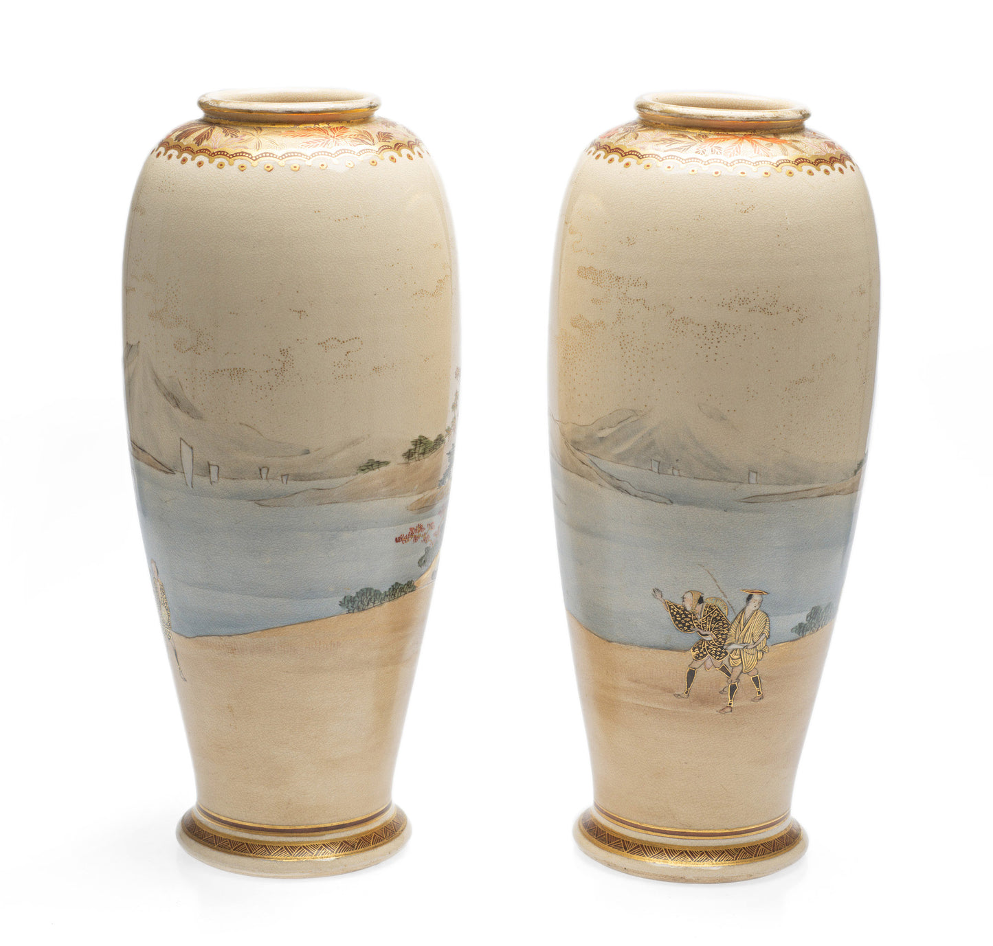 Pair Japanese Satsuma Ware Vases by Koshida - Meiji Period c1890 (Code 2546)