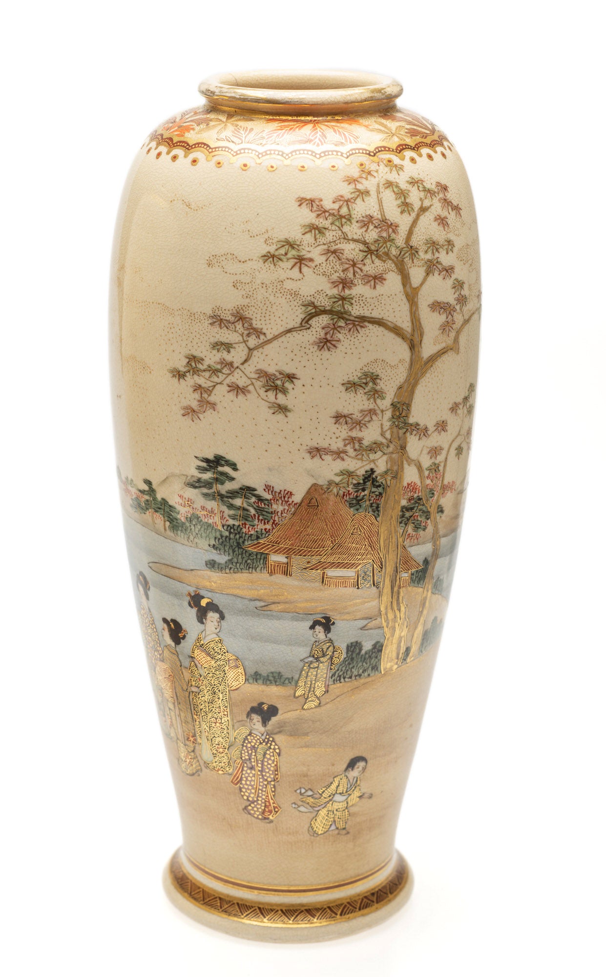 Pair Japanese Satsuma Ware Vases by Koshida - Meiji Period c1890 (Code 2546)