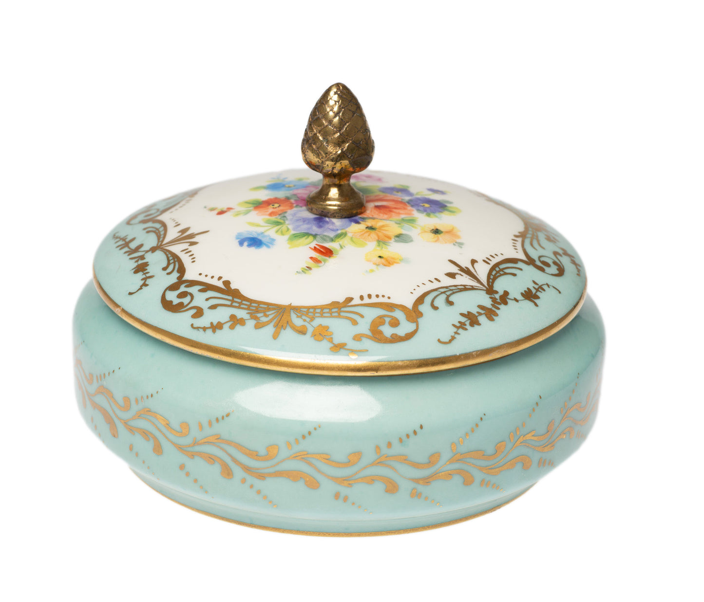 Atelier Camille Le Tallec Limoges Porcelain Hand Painted Lidded Jar - Turquoise (Code 2549)