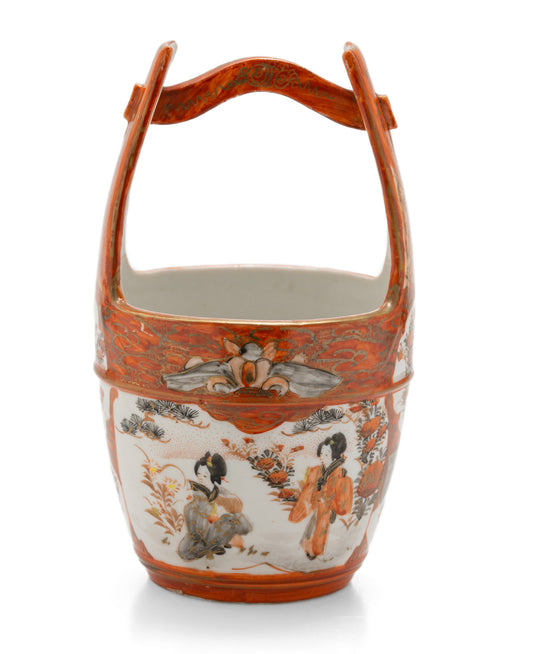 Japanese Kutani Porcelain Vase in Baketsu Design - Meiji Period Antique c1900 (Code 2556)
