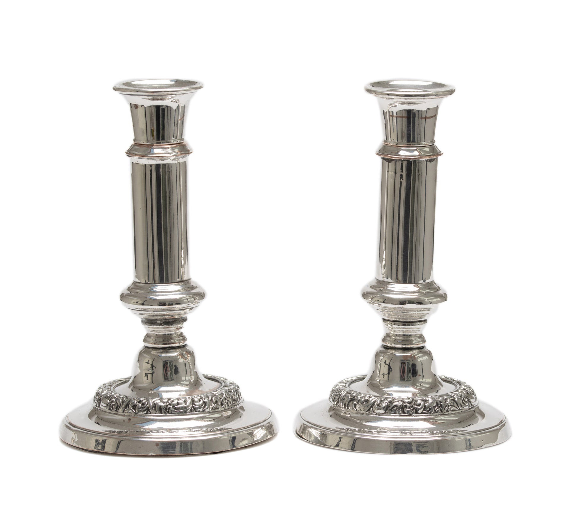 Pair Antique Silver Plated over Copper Telescopic Candlesticks - Victo –  Blue Cherry Antiques