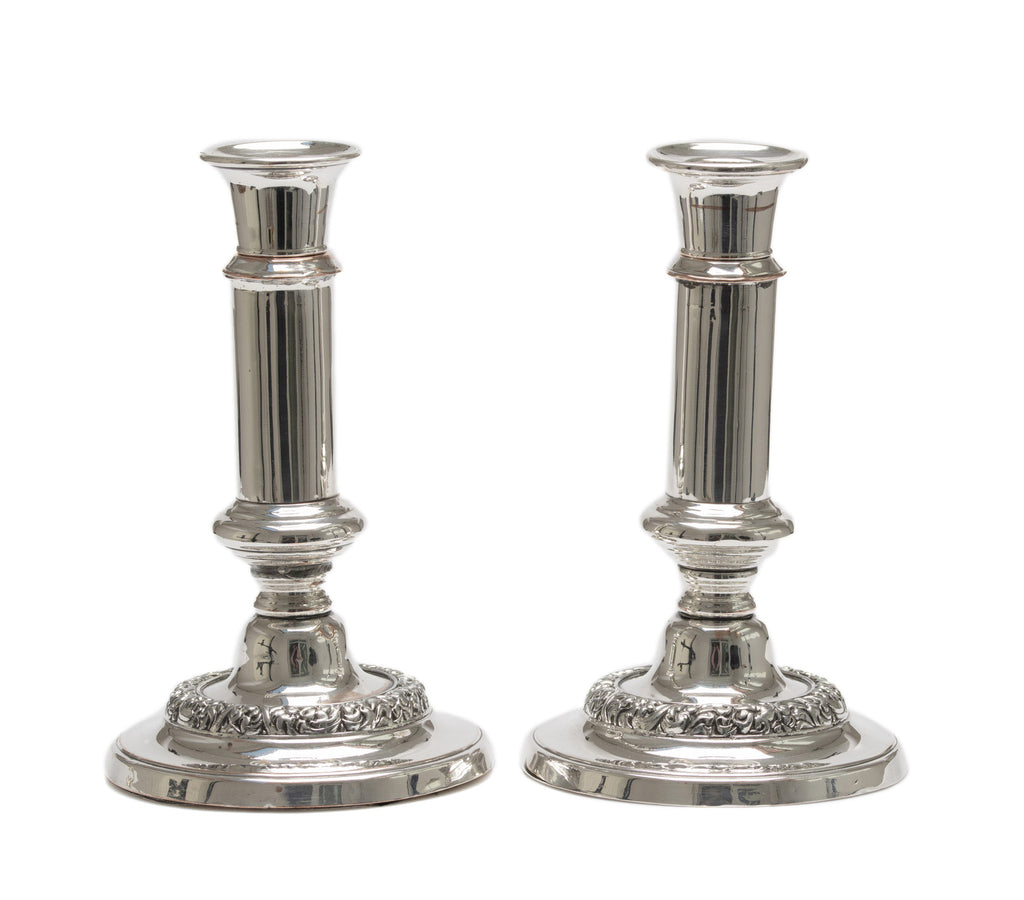 Pair Antique Silver Plated over Copper Telescopic Candlesticks - Victorian Era
