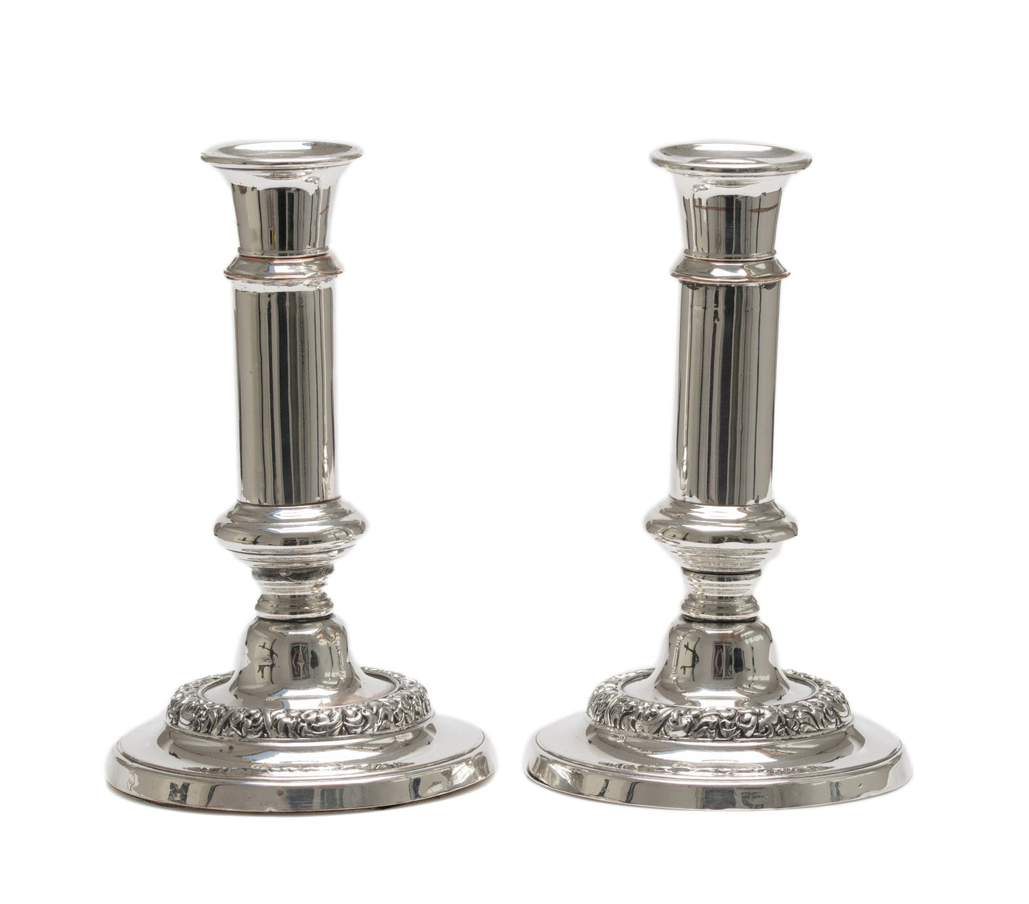 Pair Antique Silver Plated over Copper Telescopic Candlesticks - Victorian Era (Code 2563)