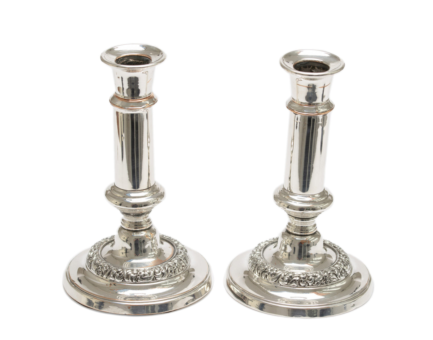 Pair Antique Silver Plated over Copper Telescopic Candlesticks - Victorian Era (Code 2563)