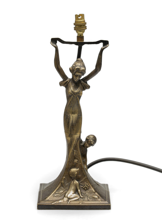 Art Deco Transitional Bronze Figural Table Lamp with Maiden & Children at Play (Code 2564)
