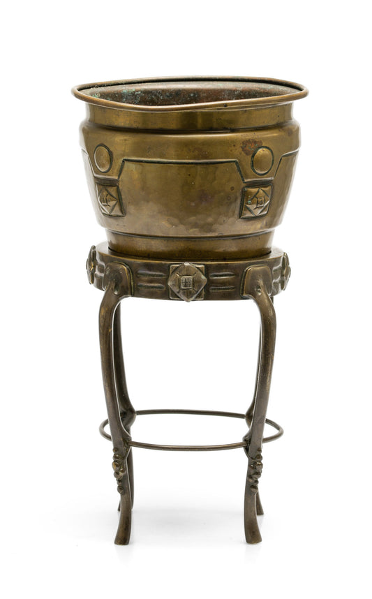 Antique Arts & Crafts Brass & Bronze Mini Jardiniere Plant Stand - Victorian (Code 2568)