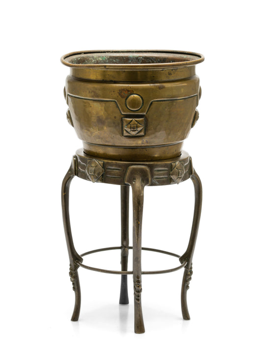 Antique Arts & Crafts Brass & Bronze Mini Jardiniere Plant Stand - Victorian (Code 2568)
