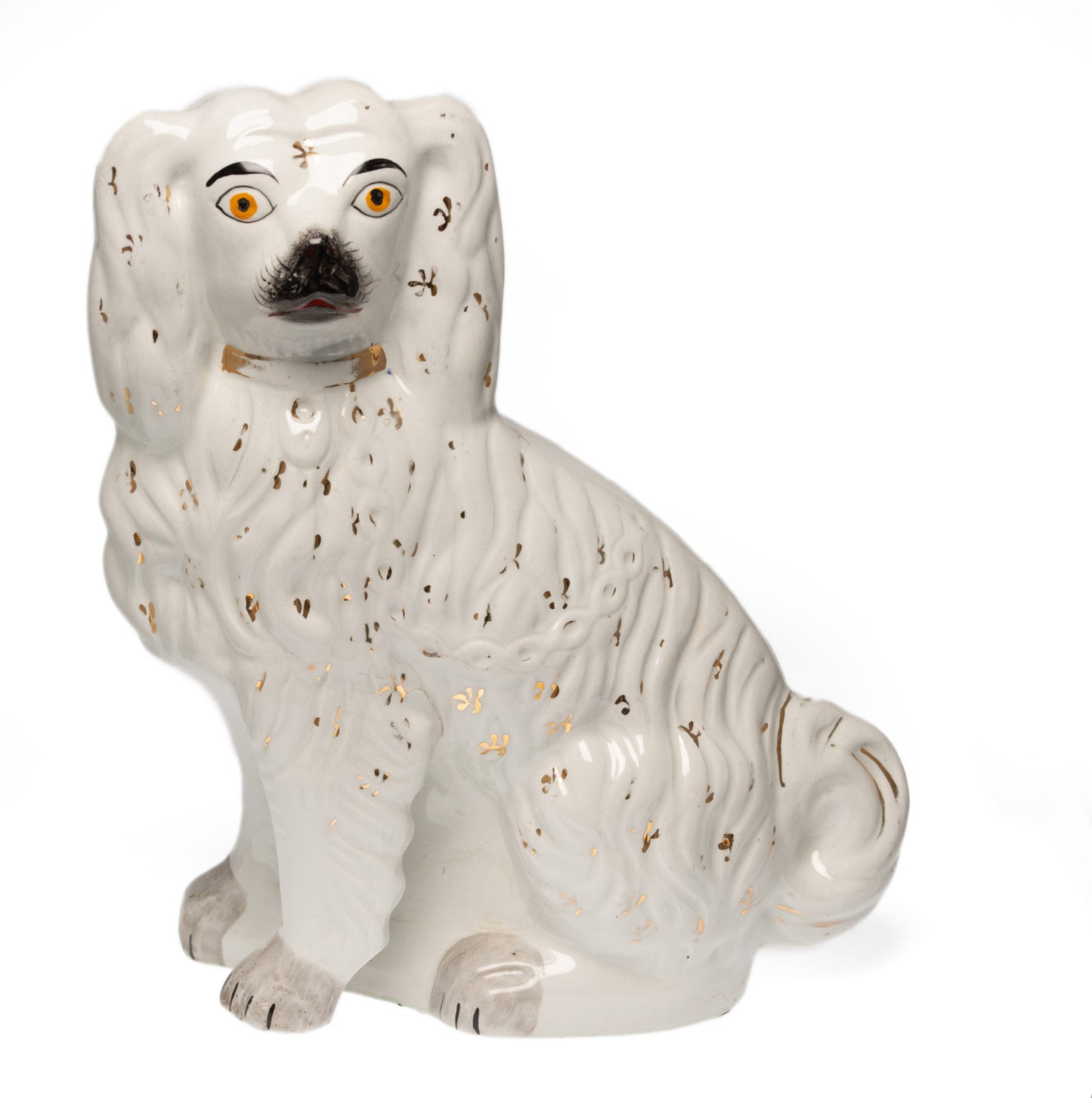 Pair Large Staffordshire Pottery Spaniel Mantle Dogs in White with Gilt c1860 (Code 2599)