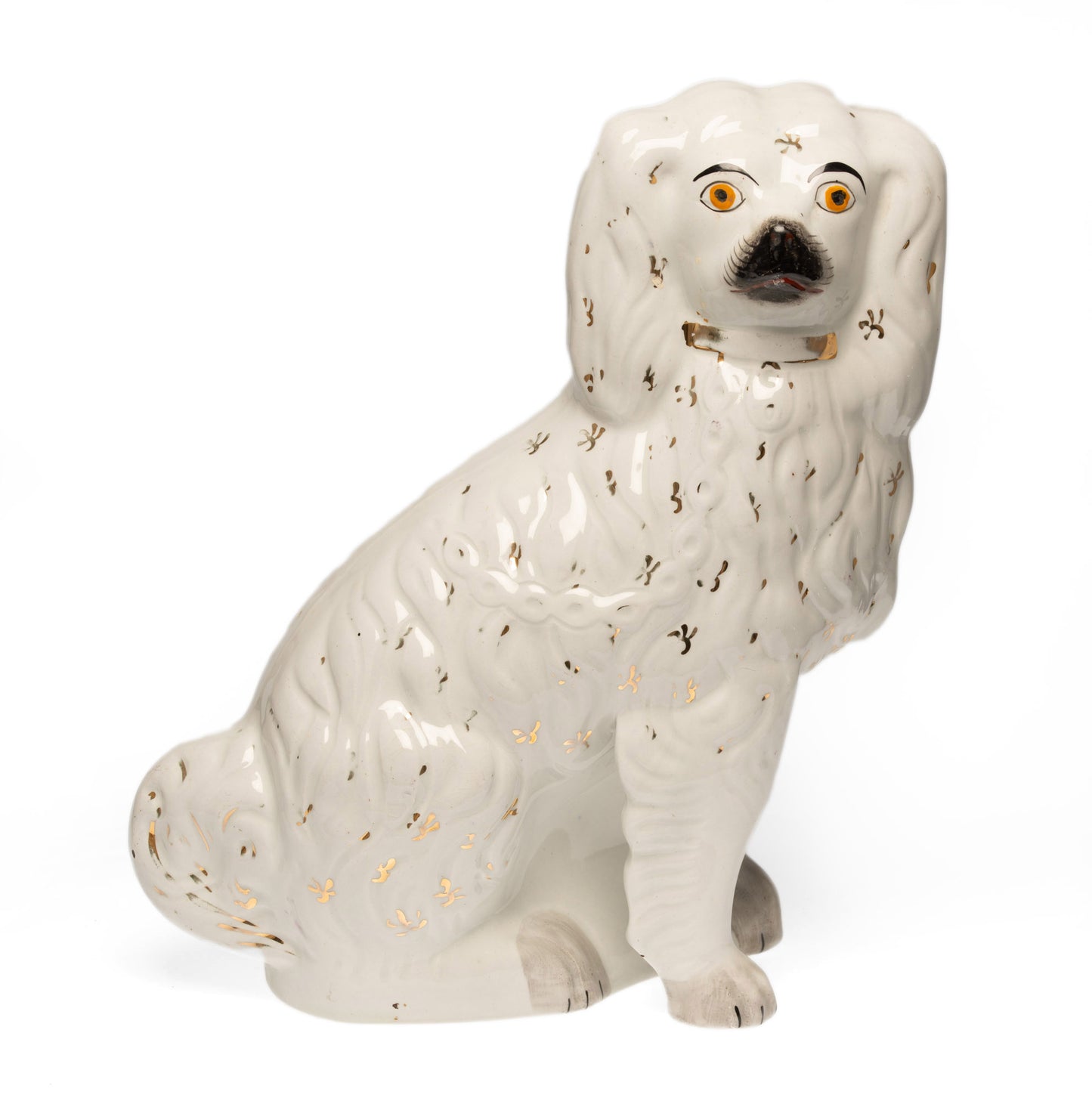 Pair Large Staffordshire Pottery Spaniel Mantle Dogs in White with Gilt c1860 (Code 2599)