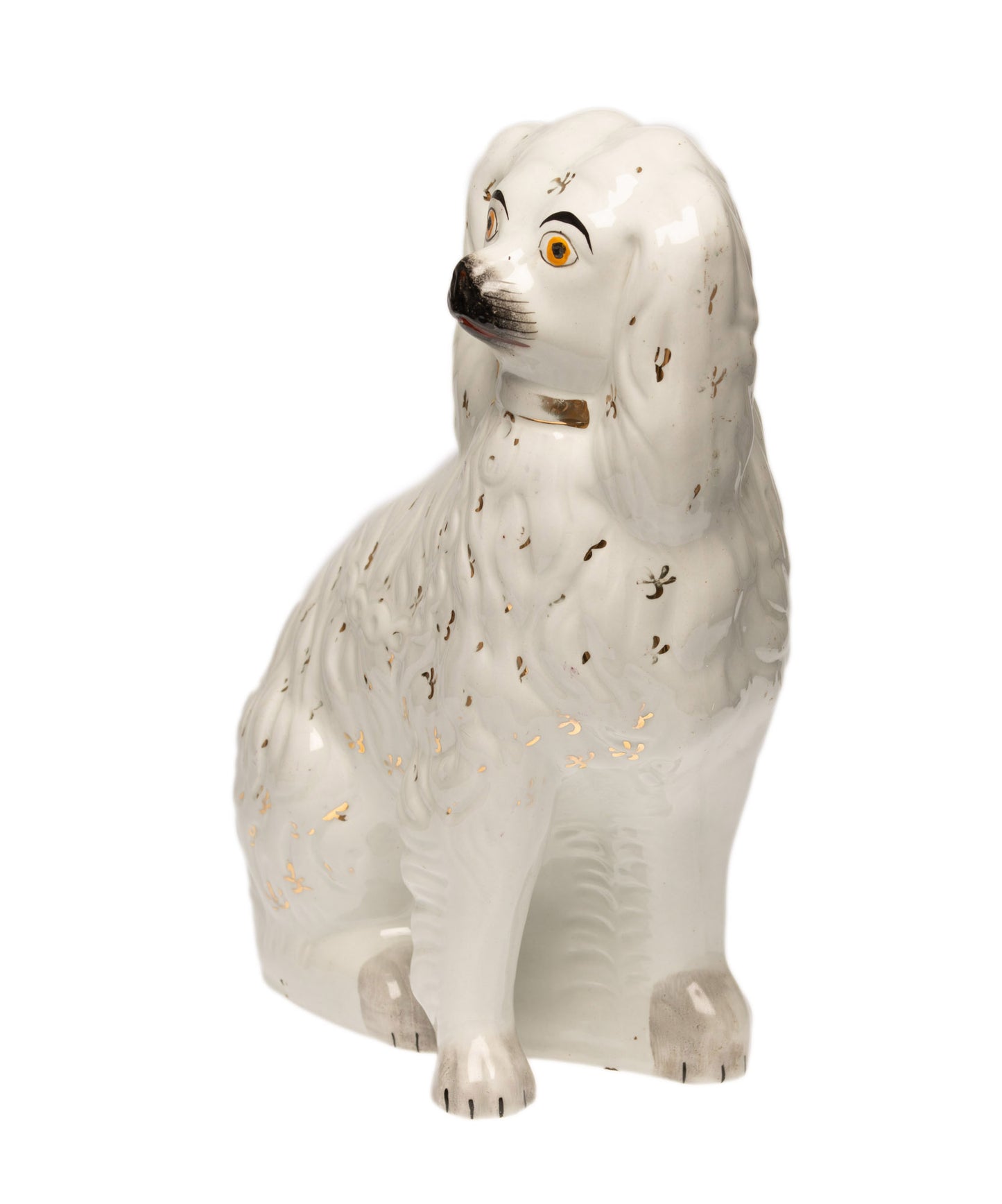 Pair Large Staffordshire Pottery Spaniel Mantle Dogs in White with Gilt c1860 (Code 2599)