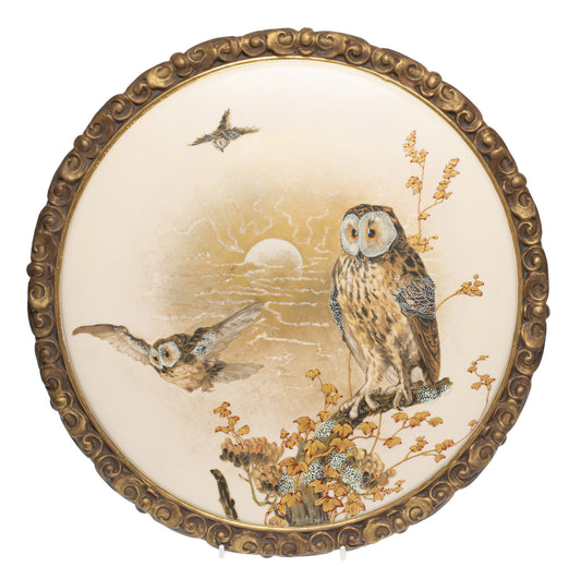 Antique Royal Worcester Moonlit Owl Wall Plaque by Charles Baldwyn c1885 (Code 2601)