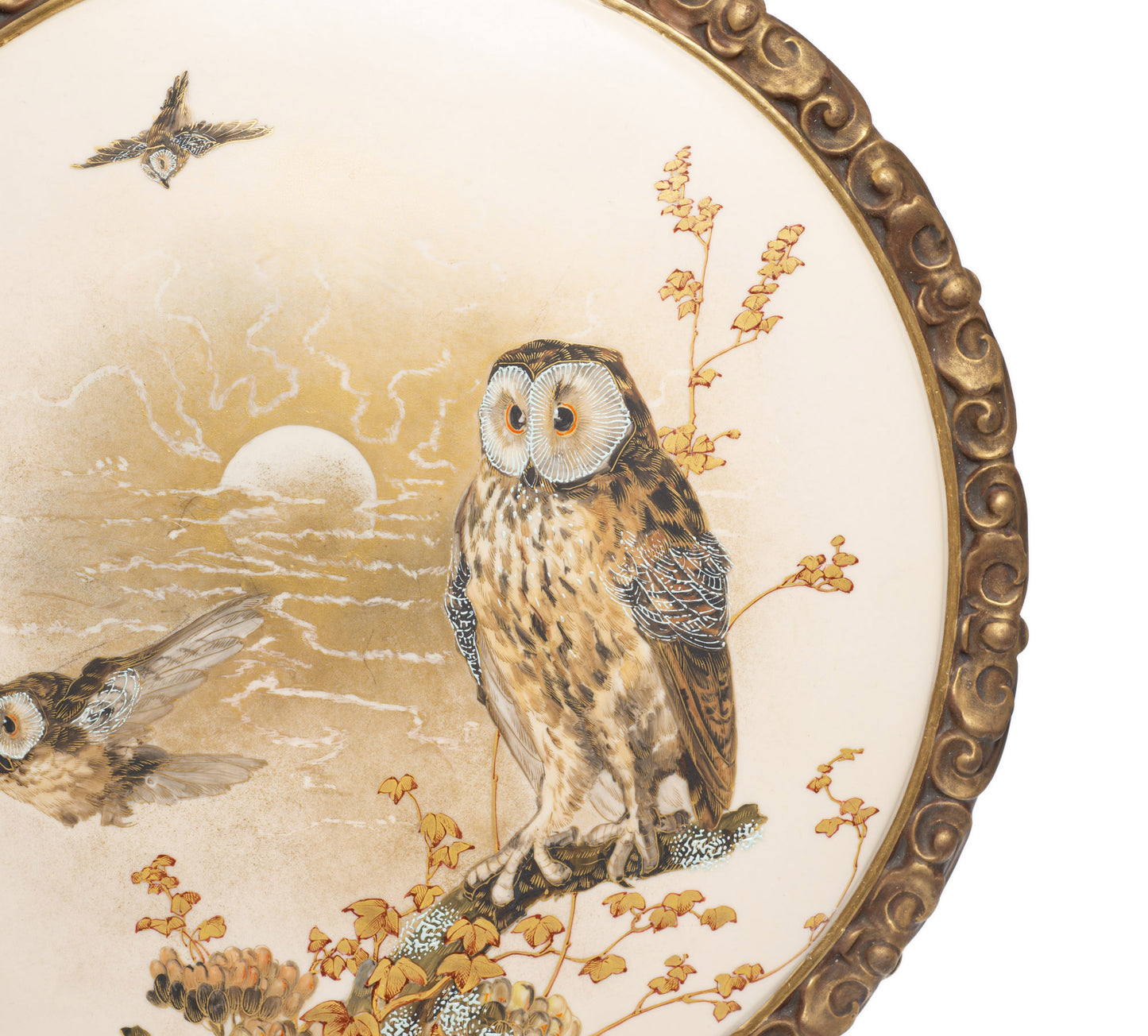 Antique Royal Worcester Moonlit Owl Wall Plaque by Charles Baldwyn c1885 (Code 2601)