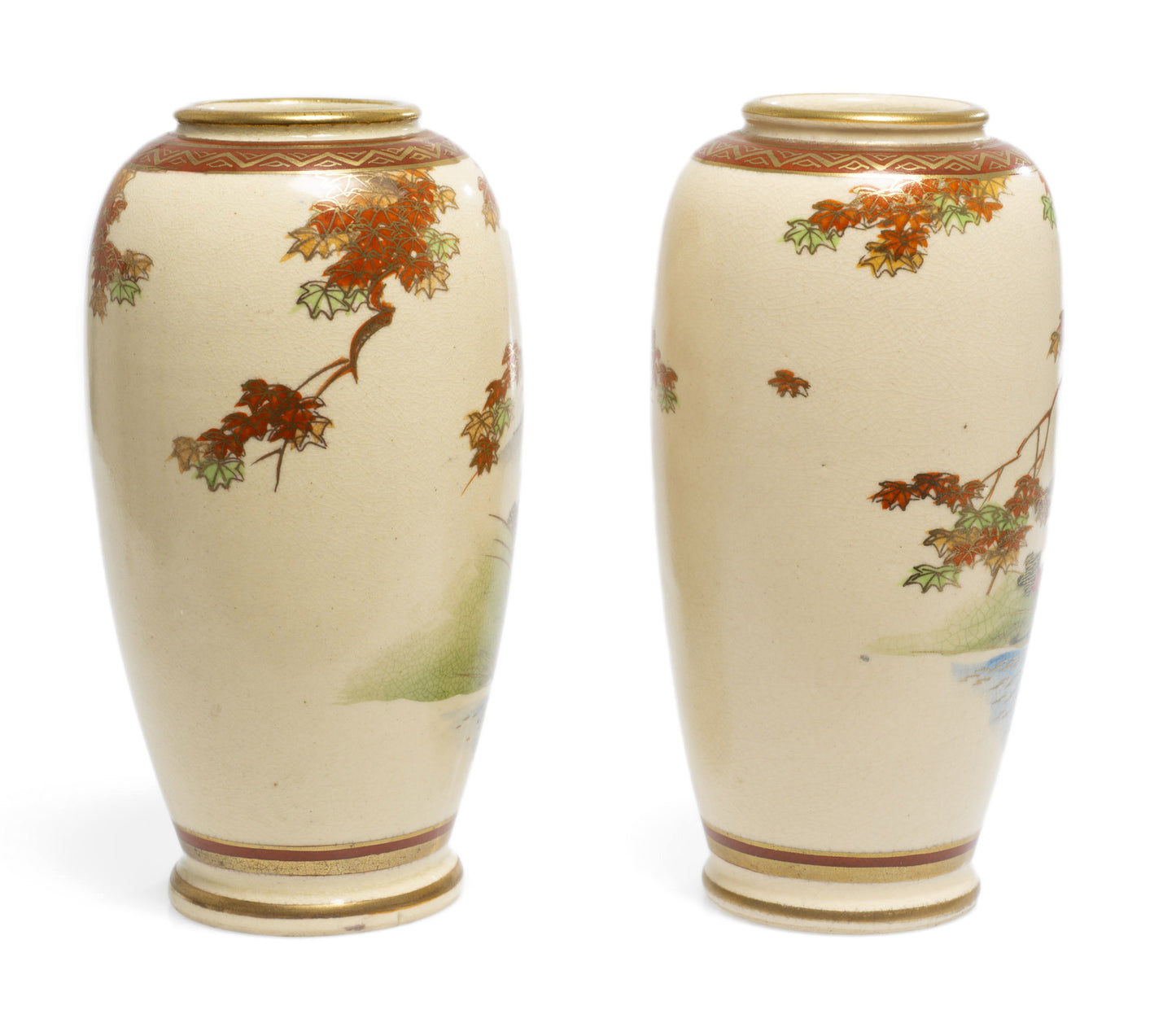 Pair Antique Japanese Satsuma Ware Vases Decorated by the Bizan Workshop (Code 2645)