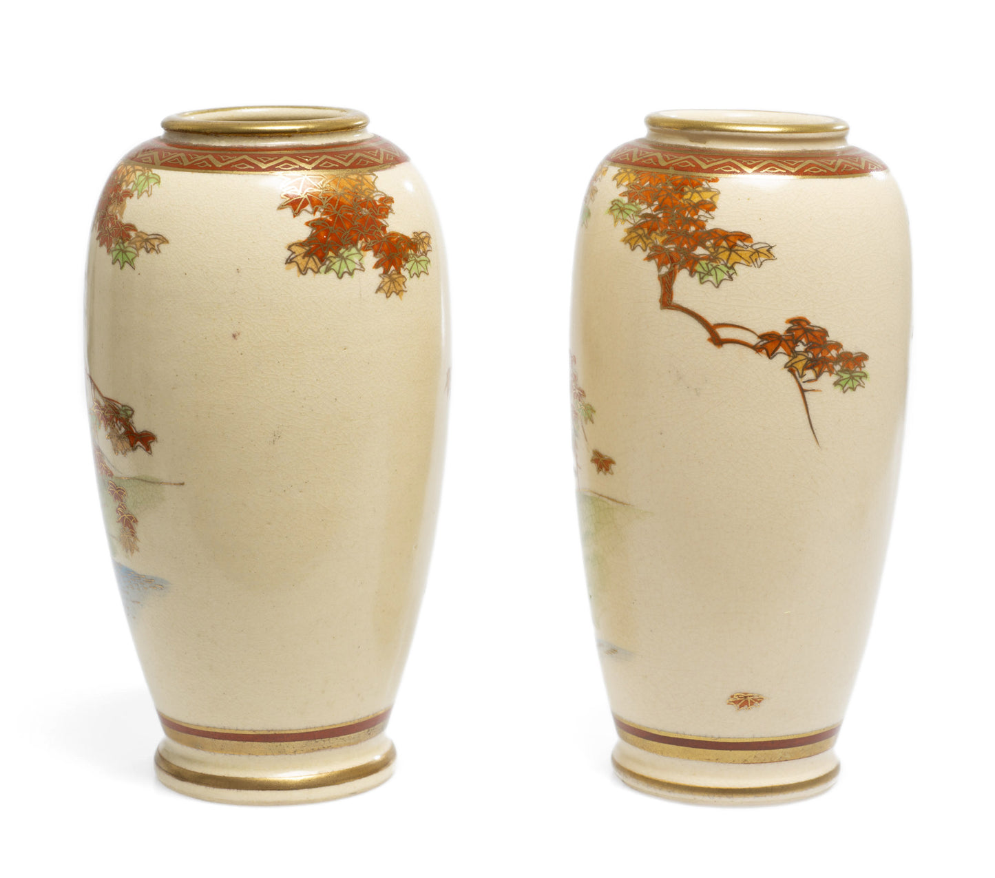 Pair Antique Japanese Satsuma Ware Vases Decorated by the Bizan Workshop (Code 2645)