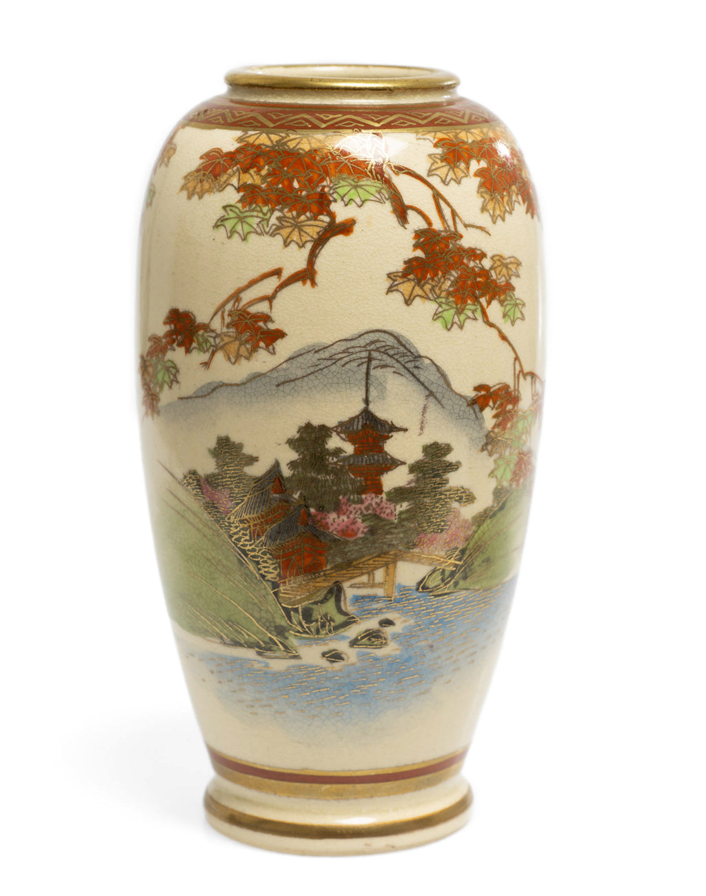 Pair Antique Japanese Satsuma Ware Vases Decorated by the Bizan Workshop (Code 2645)