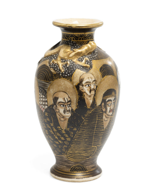 Antique Japanese Satsuma Ware Vase with Rakan & Dragon Signed Maruni (Code 2649)