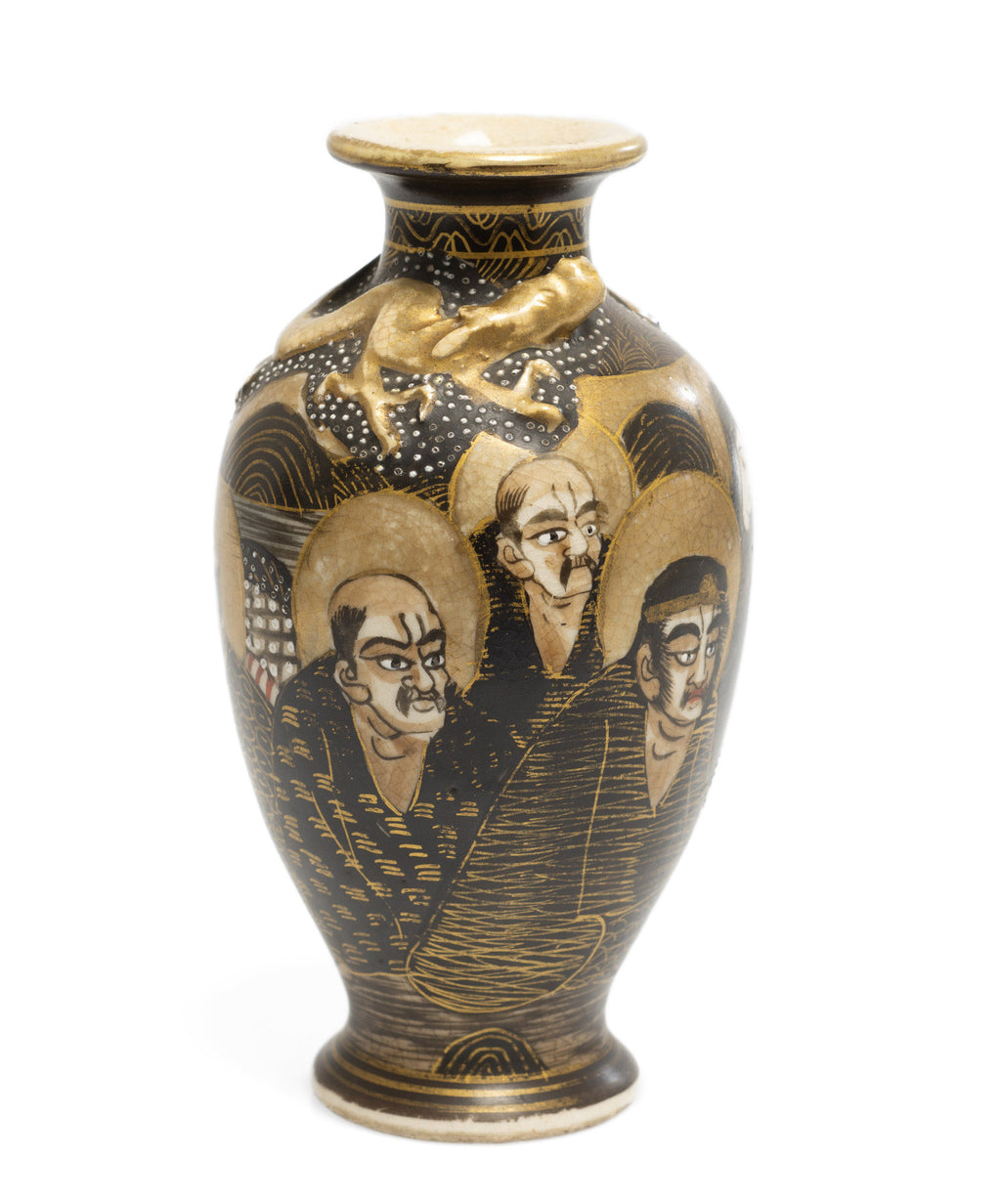Antique Japanese Satsuma Ware Vase with Rakan & Dragon Signed Maruni (Code 2649)