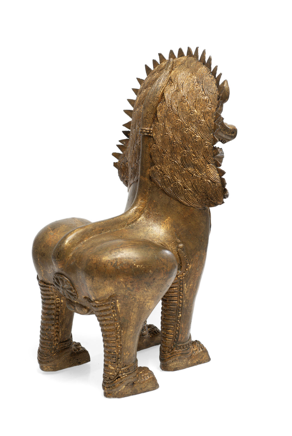 Large Heavy Antique/Vintage Khmer Thai Guardian Temple Singha Lion - Gilt Bronze (Code 2655)