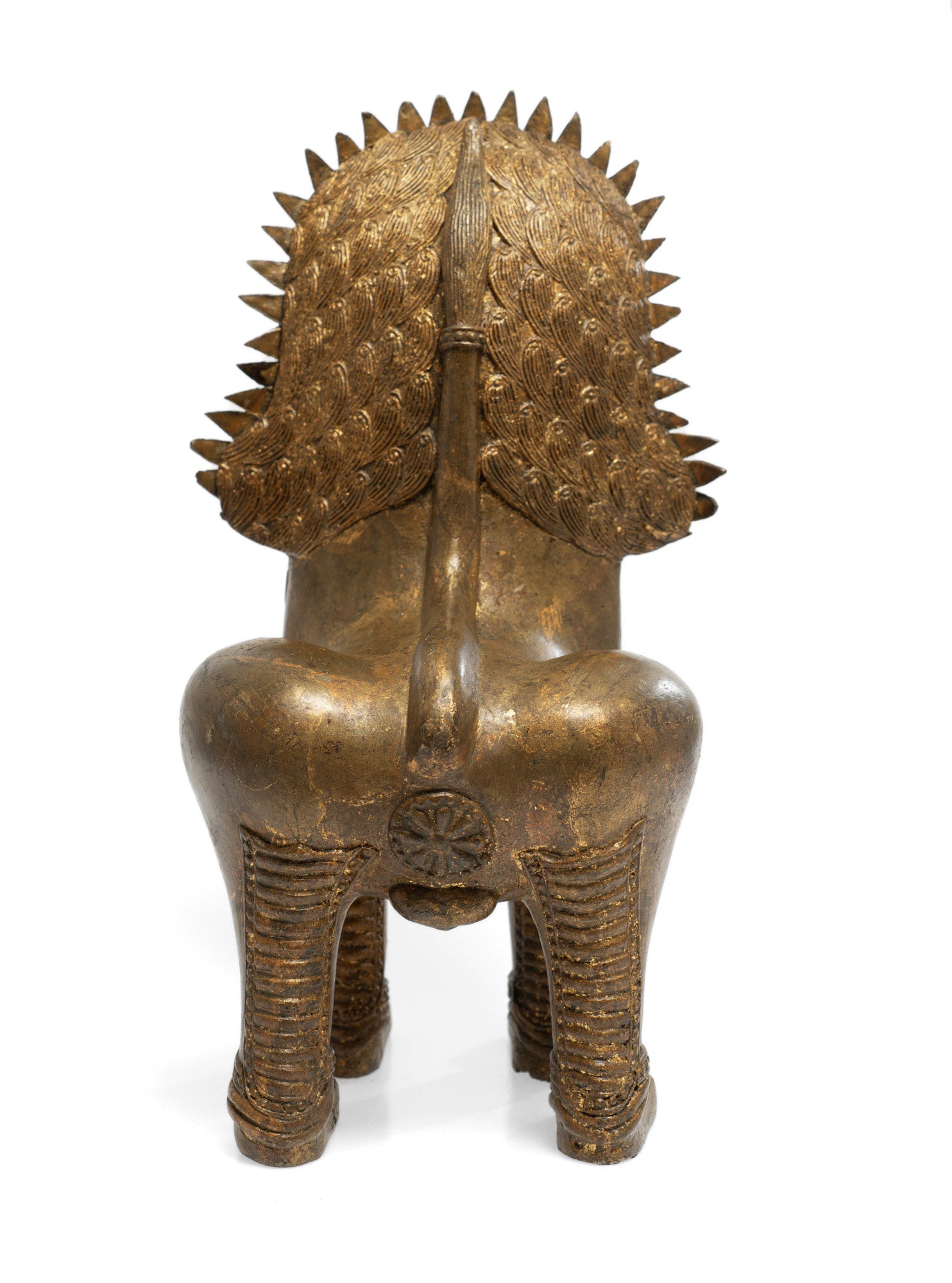 Large Heavy Antique/Vintage Khmer Thai Guardian Temple Singha Lion - Gilt Bronze (Code 2655)