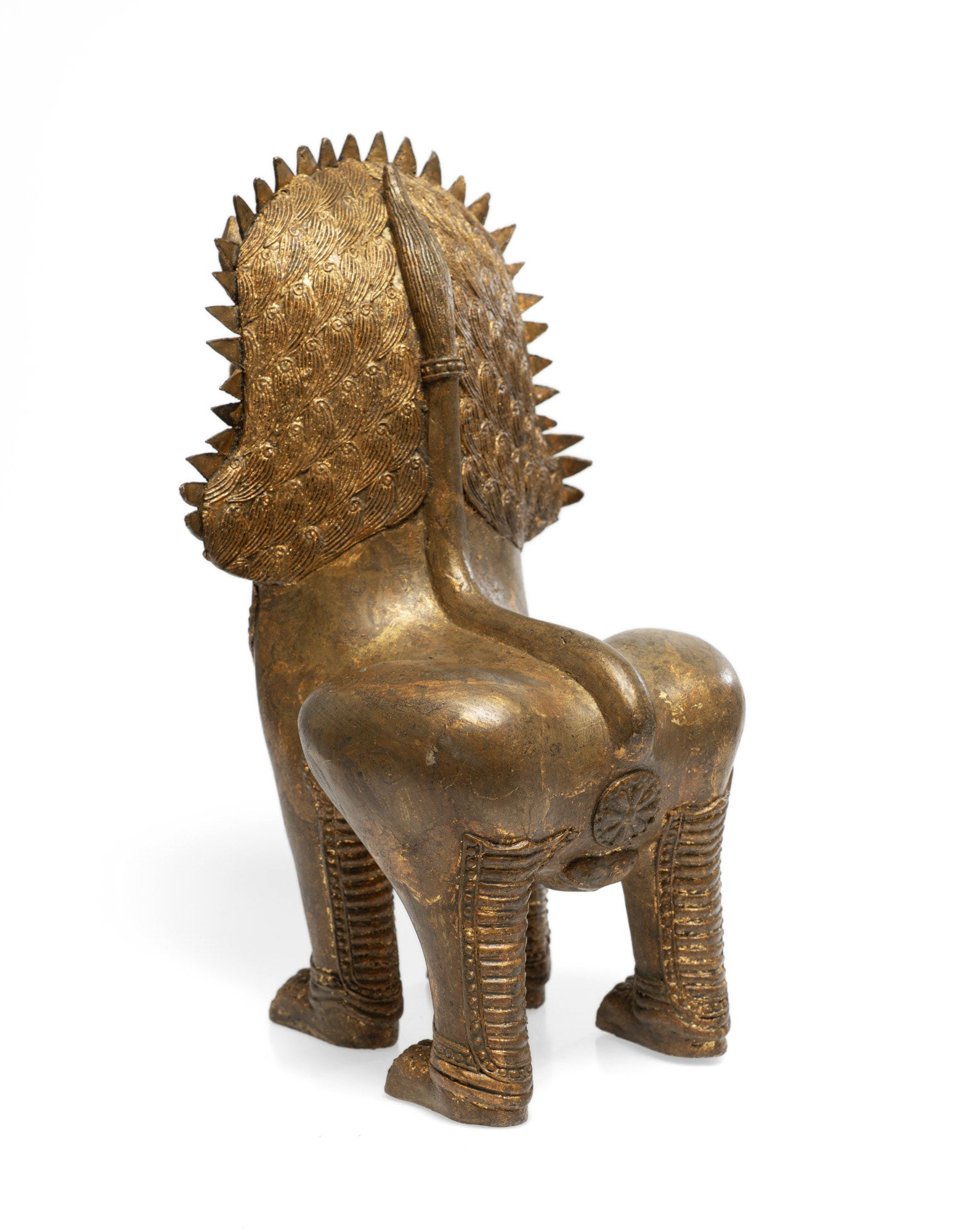Large Heavy Antique/Vintage Khmer Thai Guardian Temple Singha Lion - Gilt Bronze (Code 2655)