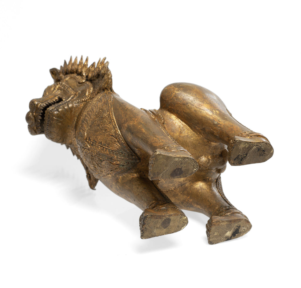 Large Heavy Antique/Vintage Khmer Thai Guardian Temple Singha Lion - Gilt Bronze (Code 2655)