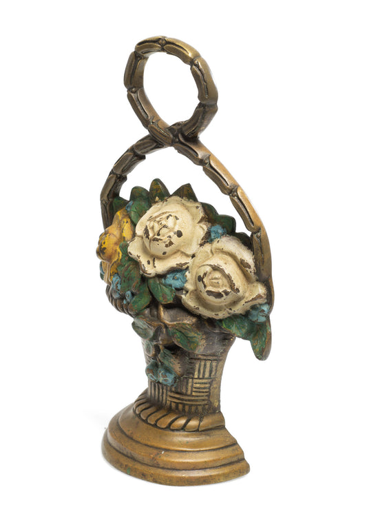 Antique Edwardian Cast Brass & Painted Enamel Flower Baster Door Porter Stop (Code 2656)