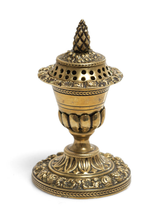 Antique Georgian Regency Cast Brass Pastille Incense Burner with Pine Cone Knop (Code 2672)