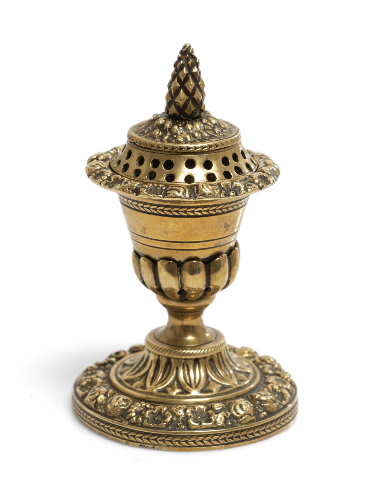 Antique Georgian Regency Cast Brass Pastille Incense Burner with Pine Cone Knop (Code 2672)