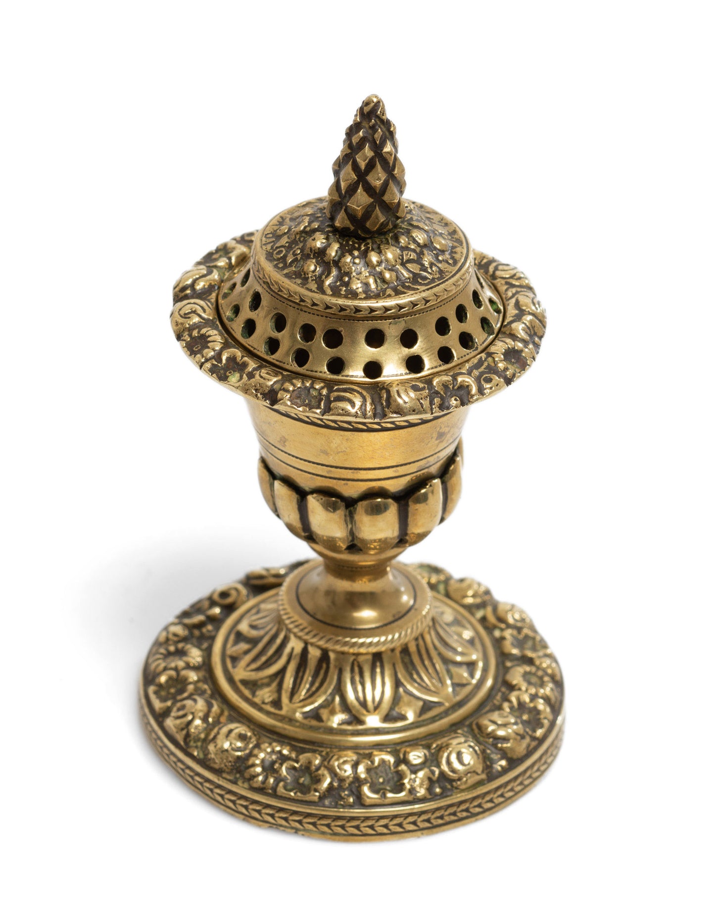 Antique Georgian Regency Cast Brass Pastille Incense Burner with Pine Cone Knop (Code 2672)