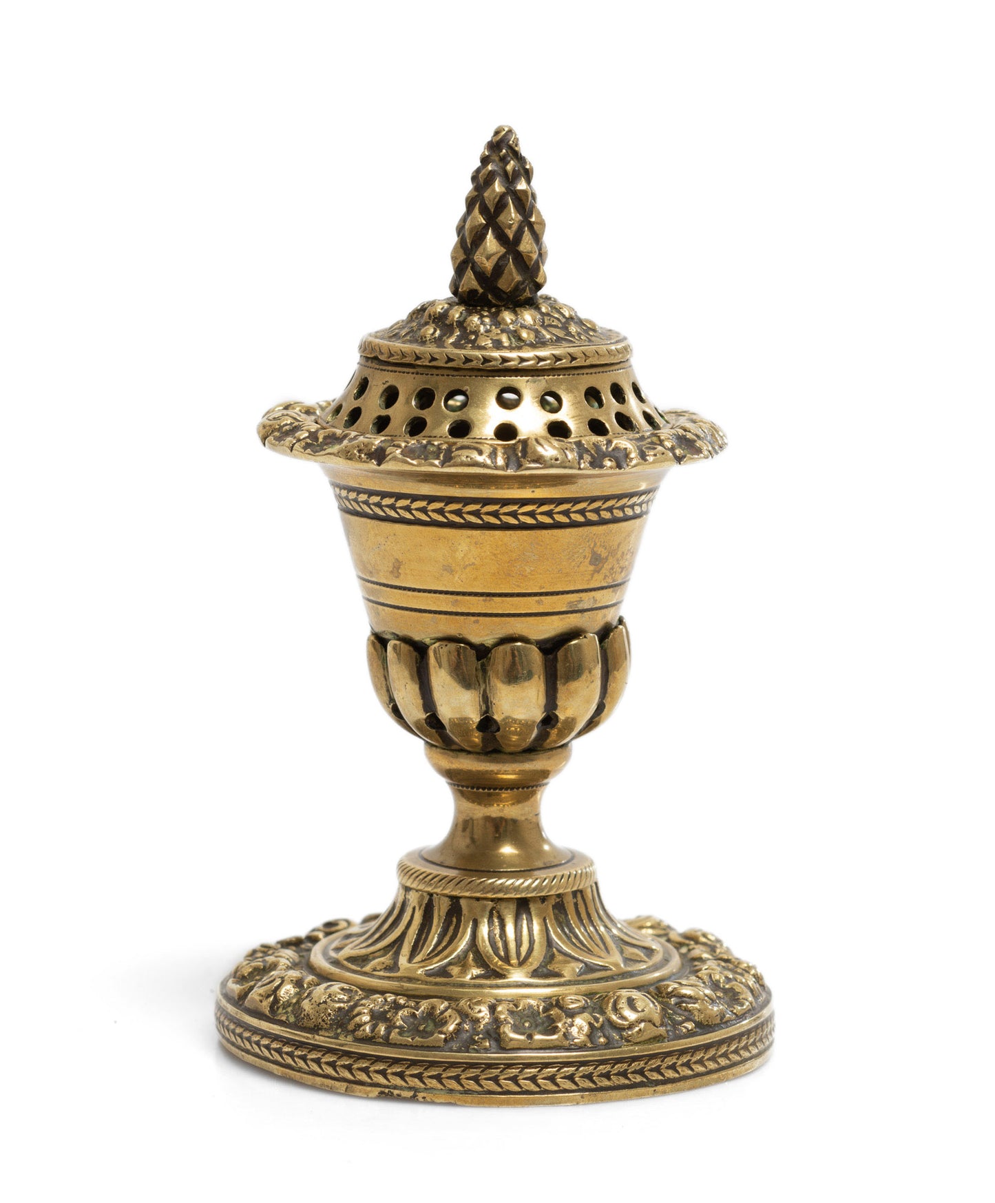 Antique Georgian Regency Cast Brass Pastille Incense Burner with Pine Cone Knop (Code 2672)