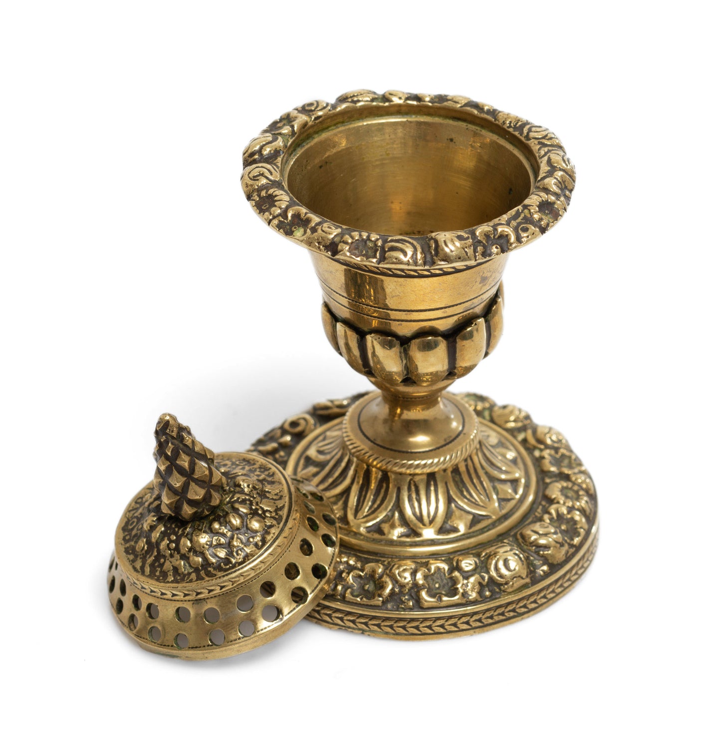 Antique Georgian Regency Cast Brass Pastille Incense Burner with Pine Cone Knop (Code 2672)