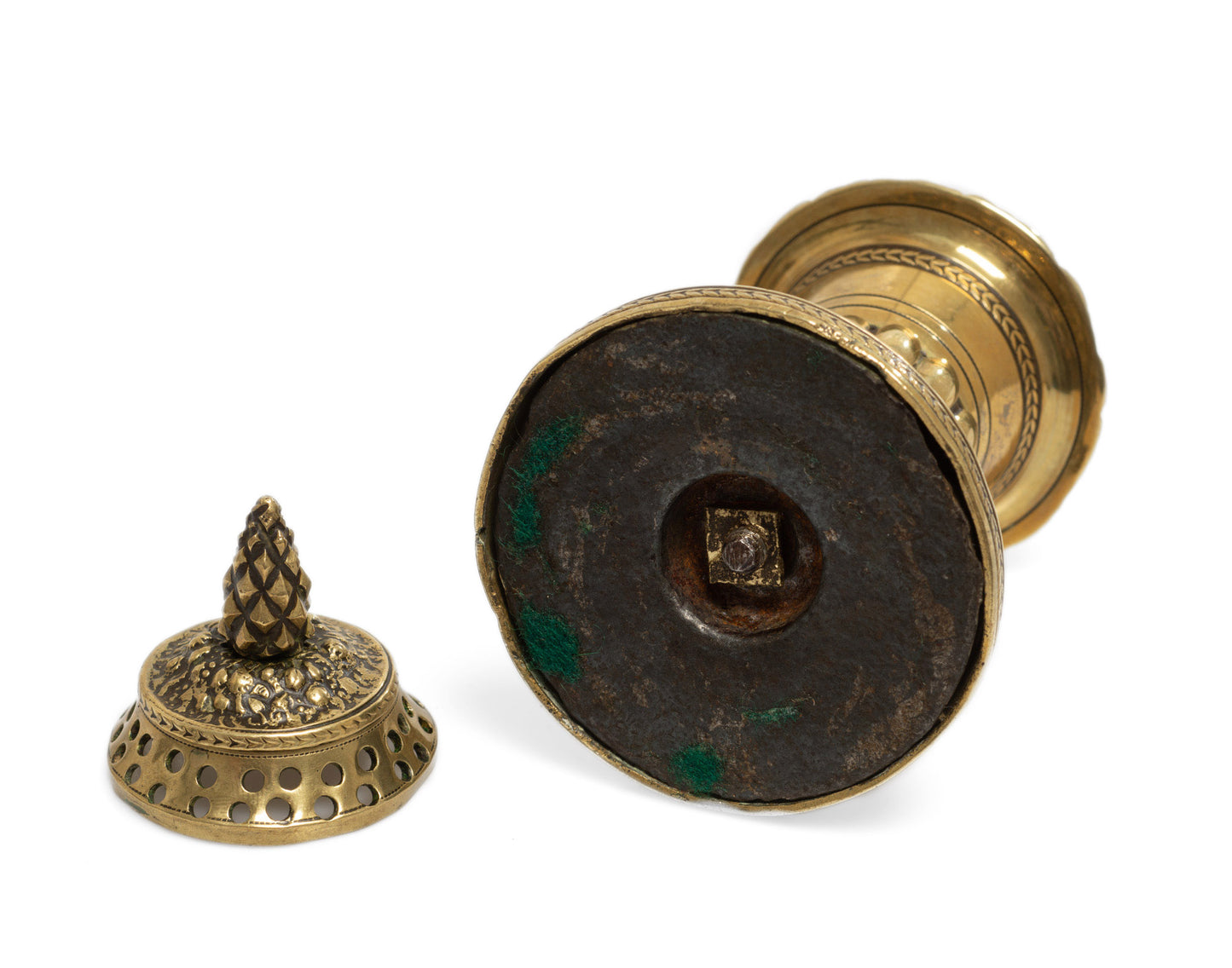 Antique Georgian Regency Cast Brass Pastille Incense Burner with Pine Cone Knop (Code 2672)