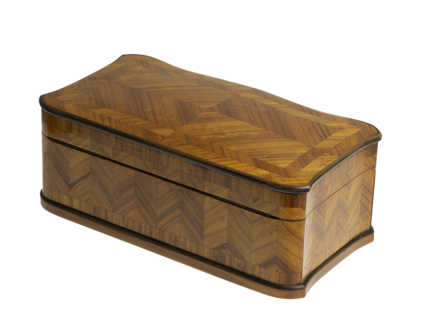 Antique French Kingwood Parquetry Table Box with Brass Bindings & Lock (Code 2681)