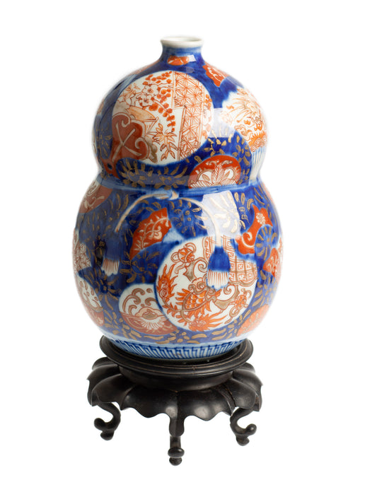 Antique Japanese Imari Ware Vase, Double Gourd Form, Fan & Roundel Design (Code 2684)