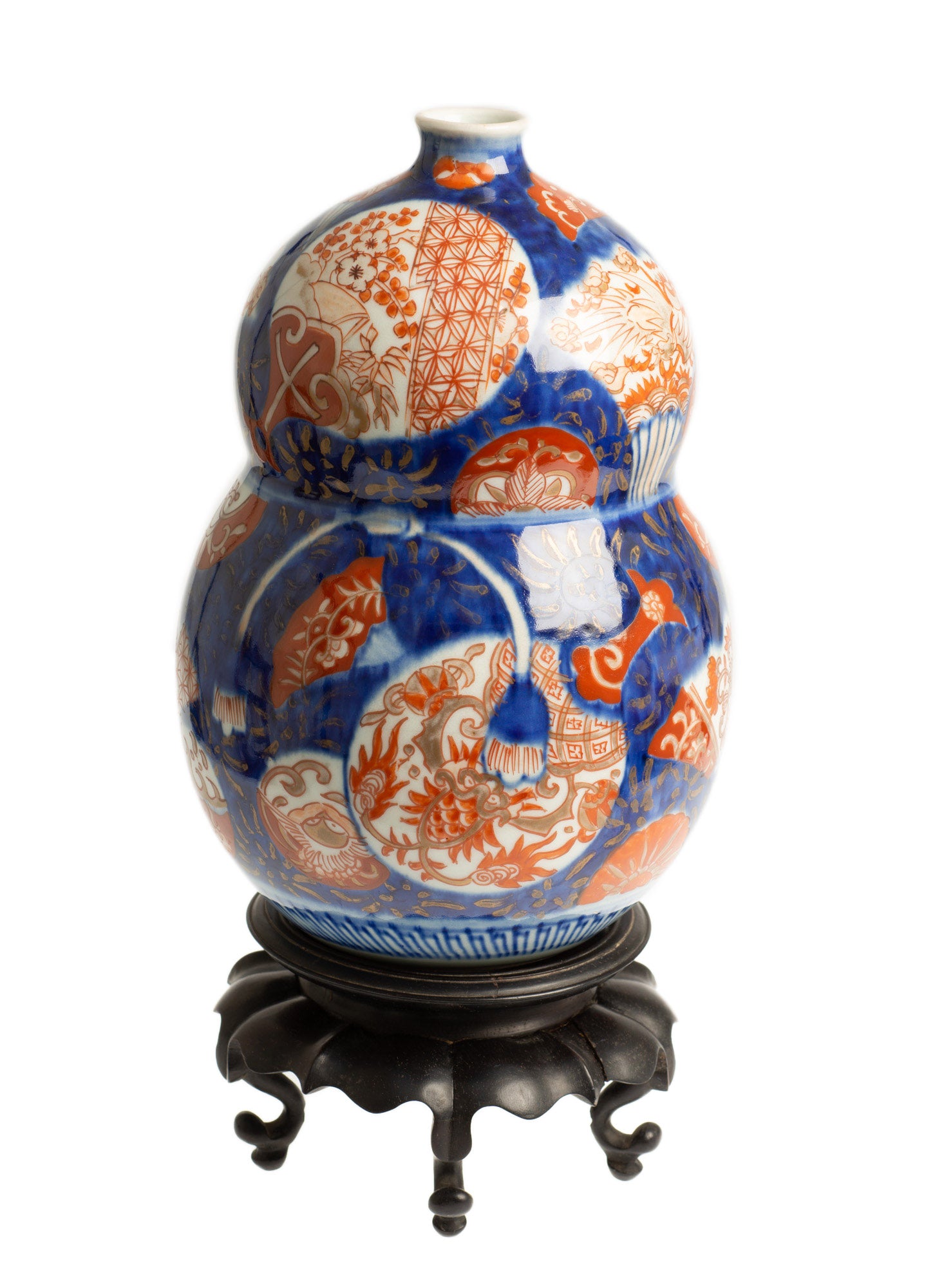 Antique Japanese Imari Ware Vase, Double Gourd Form, Fan & Roundel Design (Code 2684)