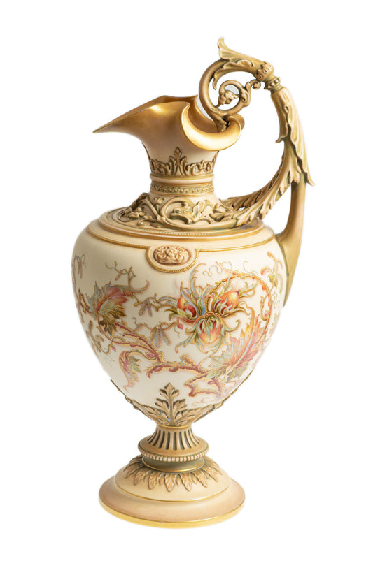 Exceptional Royal Worcester Ivory Glaze & Antique Gold Ewer Model 1309 (Code 2687)