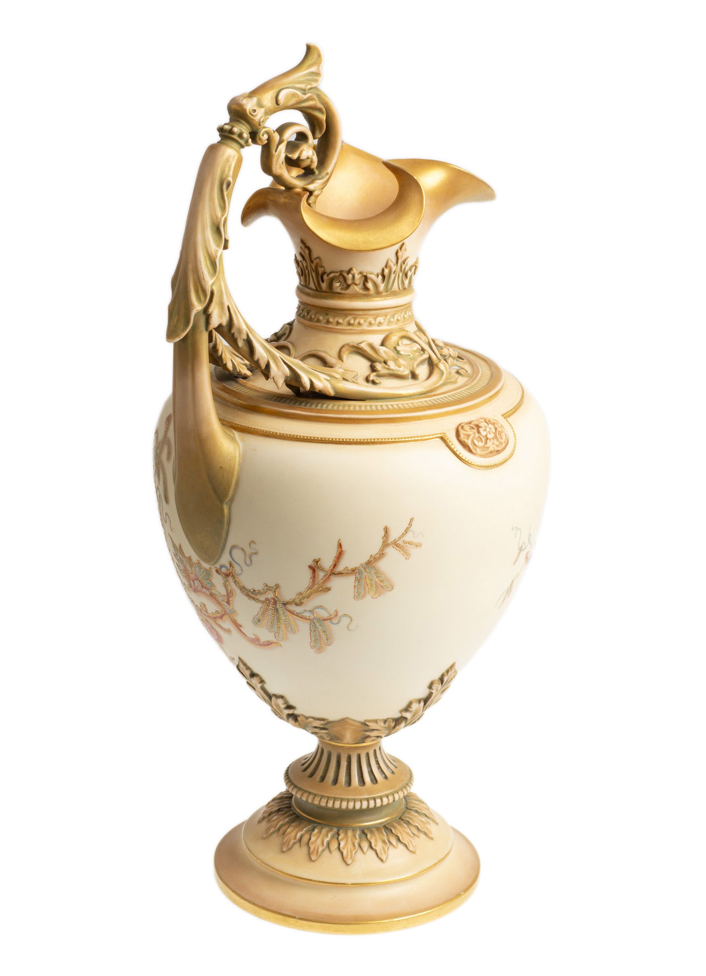 Exceptional Royal Worcester Ivory Glaze & Antique Gold Ewer Model 1309 (Code 2687)