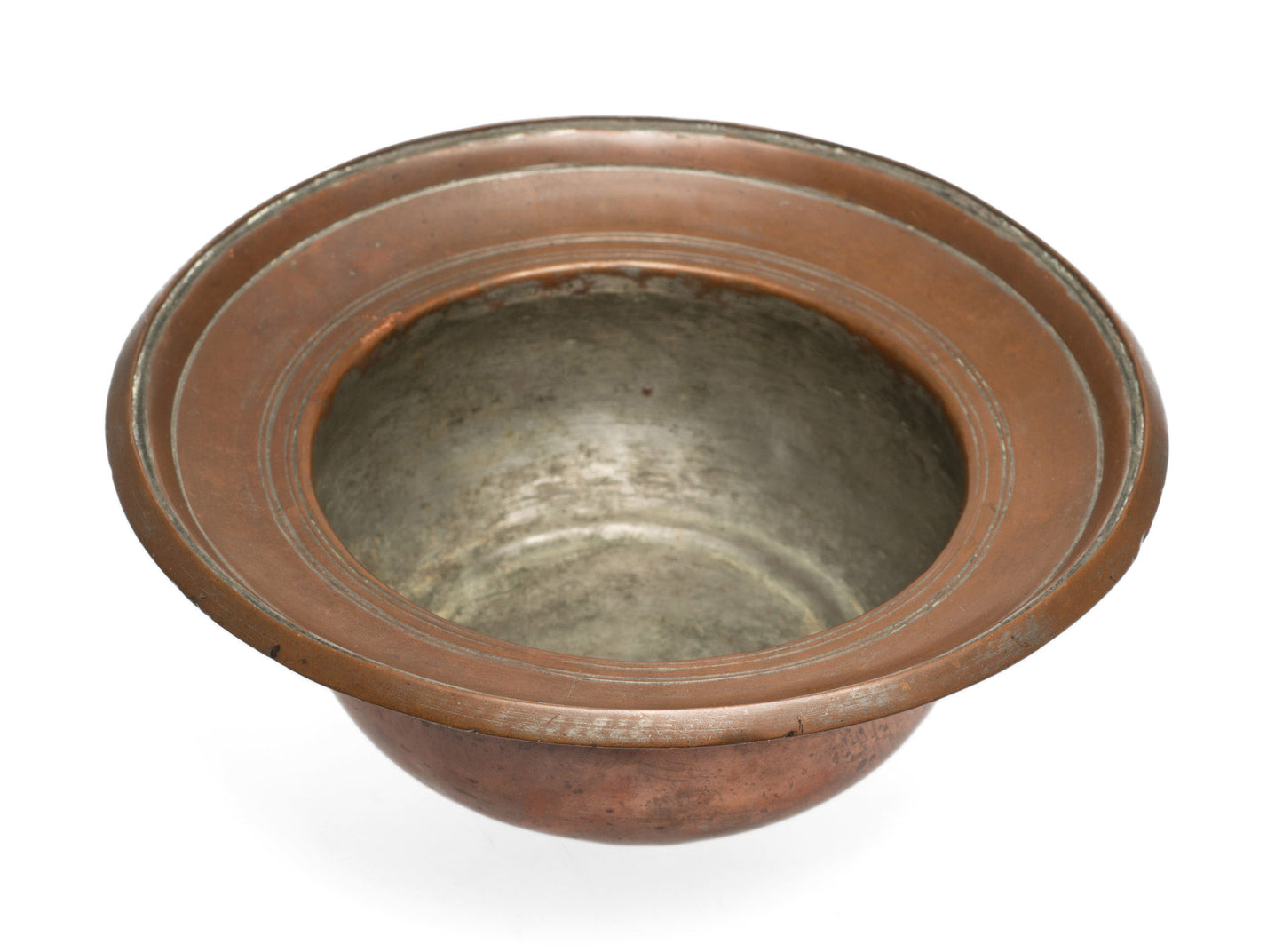 Antique Armenian Copper Broad Rim Bowl/Vessel with Signed Mark - 19th Century (Code 2692)