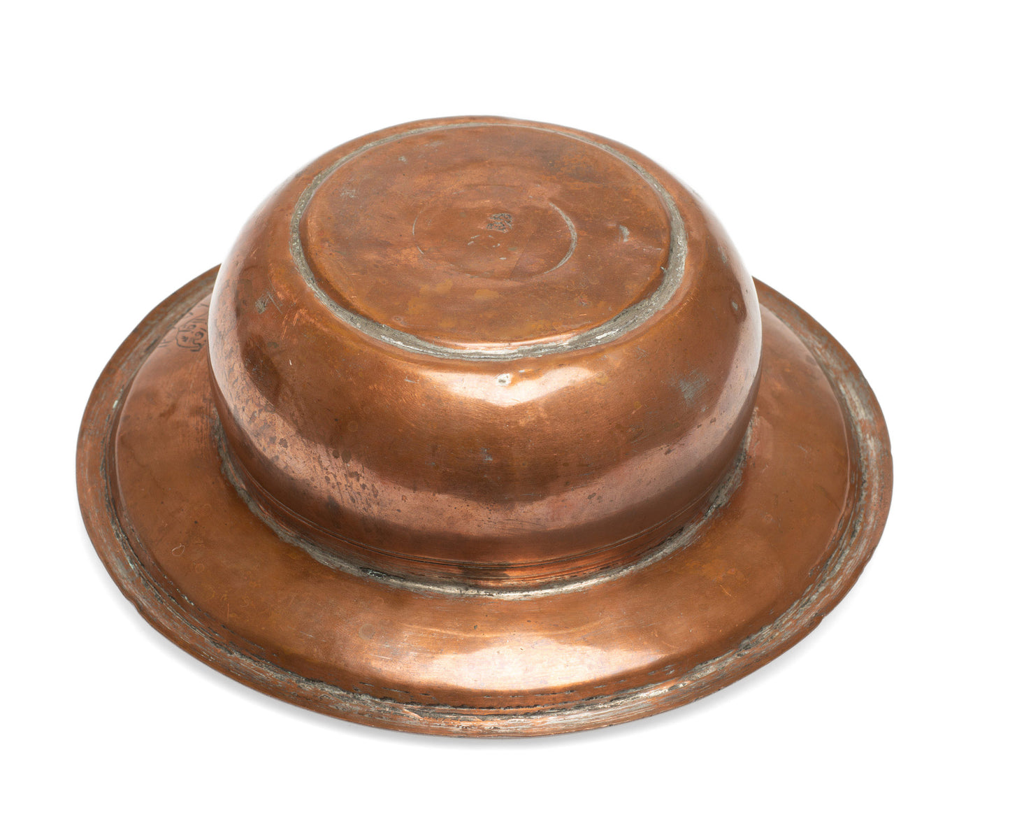 Antique Armenian Copper Broad Rim Bowl/Vessel with Signed Mark - 19th Century (Code 2692)