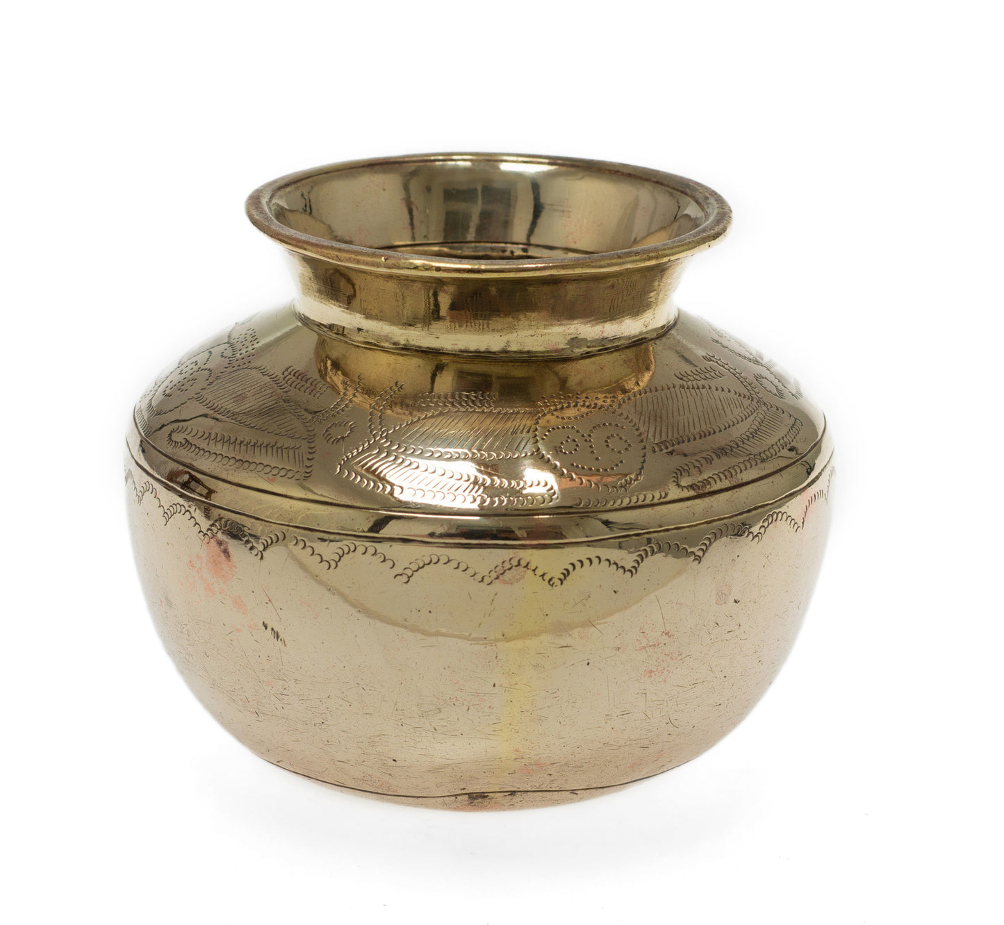 Antique Indian Hindu Heavy Brass Lota Vessel / Vase with Ganesha & Owls (Code 2697)