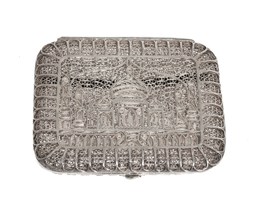 Antique Indian Silver Filigree Cigarette Case - Taj Mahal & Botanical Specimen (Code 2711)