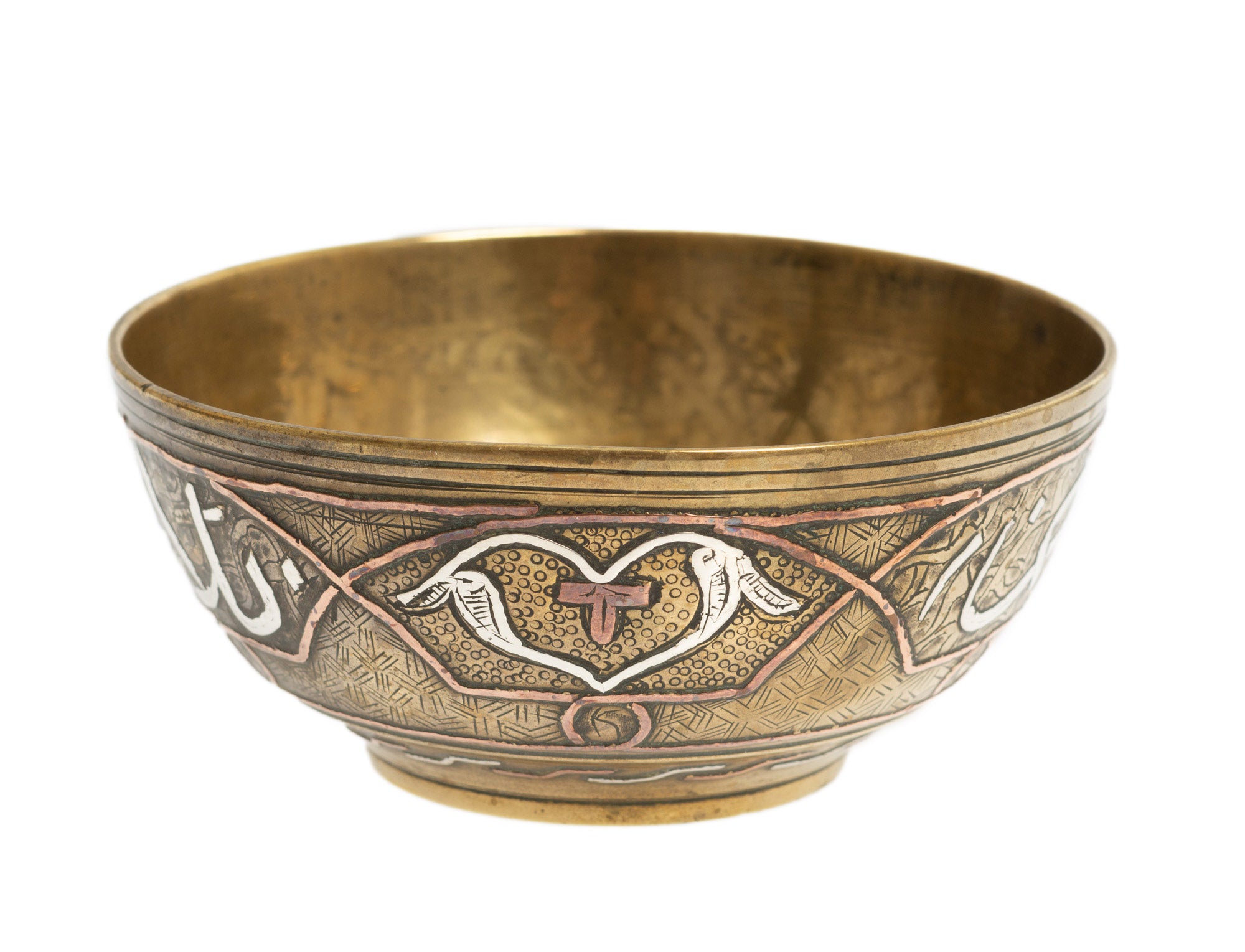 Antique Damascus Brass, Silver & Copper Inlaid Bowl with Star of Sulayman (Code 2715)