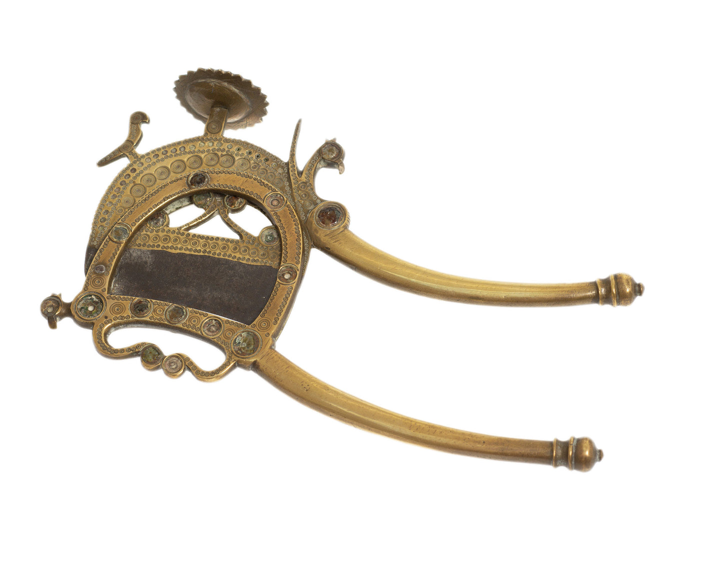 Antique North West Indian Brass Betel Nut Cutter with Peacock & Steel Blade (Code 2716)