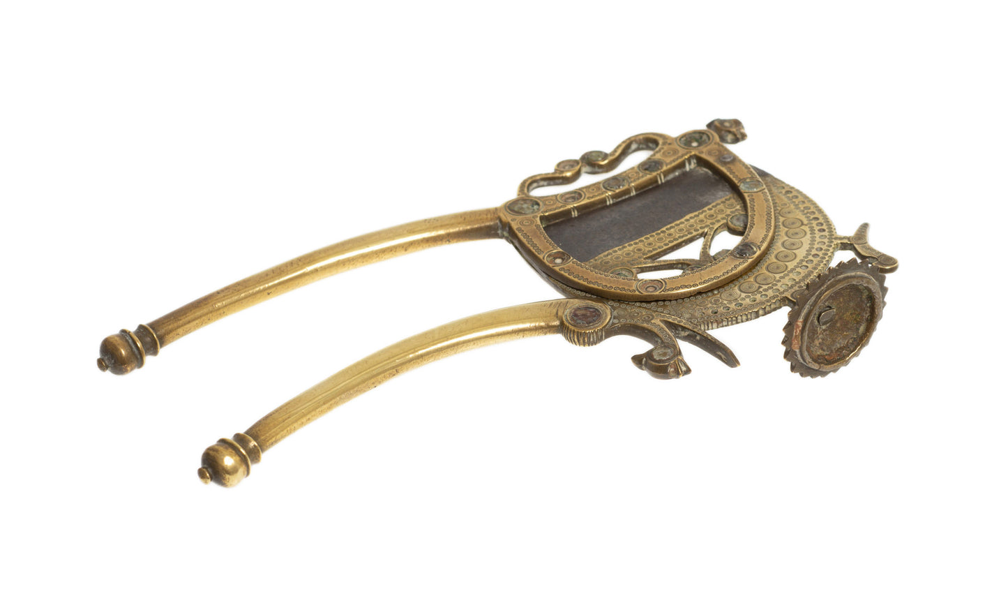 Antique North West Indian Brass Betel Nut Cutter with Peacock & Steel Blade (Code 2716)